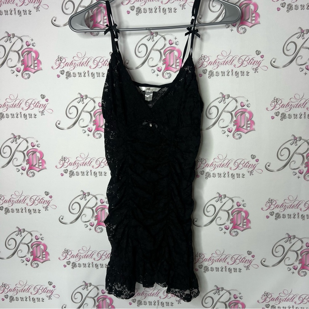 Flora dress Lacie mesh chemise babydoll sexy lingerie Black Lace Ruched Dress